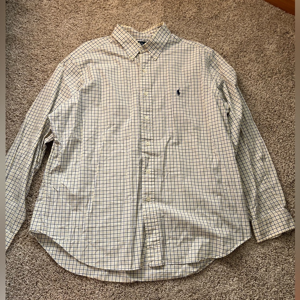 Ralph Lauren yellow and Blue Casual Button Down Shirt mens XL